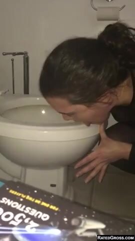 Ugly bitch cleans toilet
