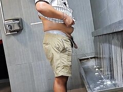 Sexy Bear Lifts Up Shirt While Pissing, Pube Action