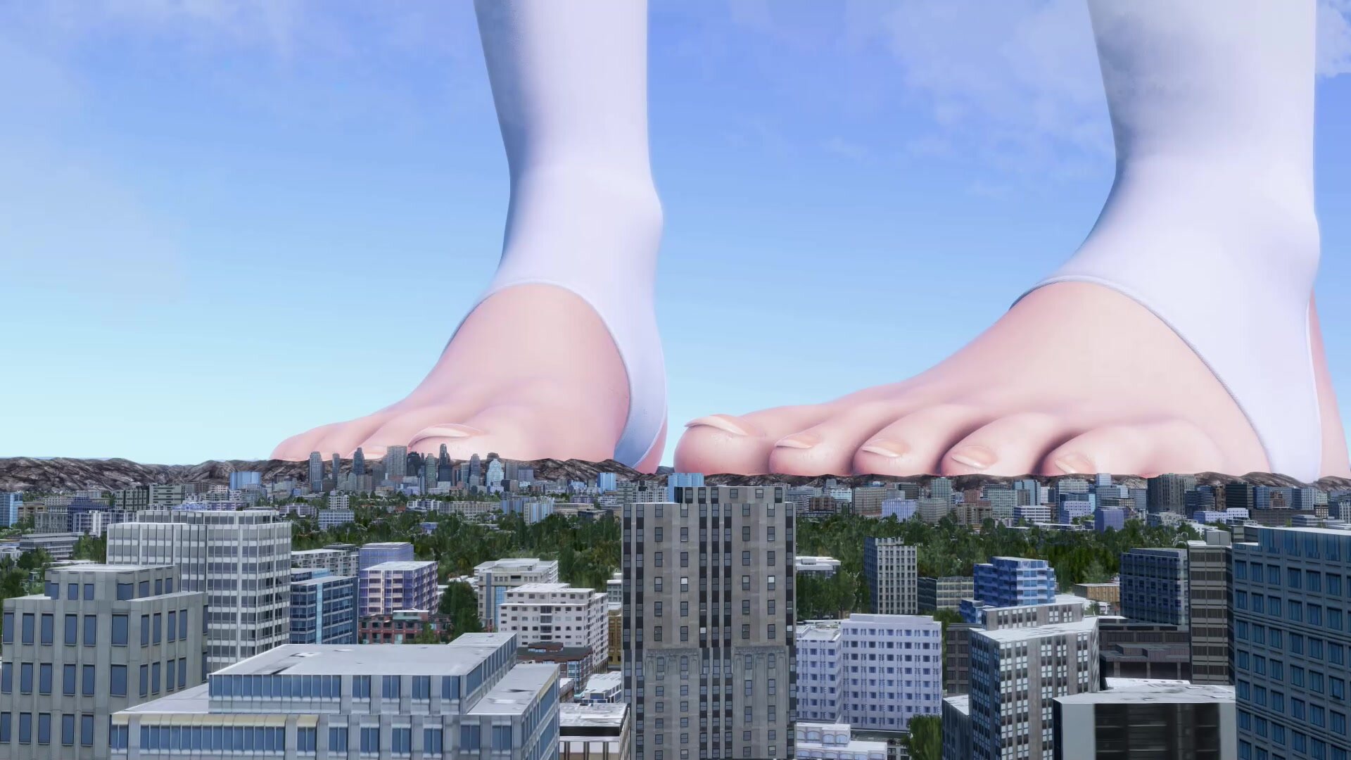 Giant sisters trampling a city