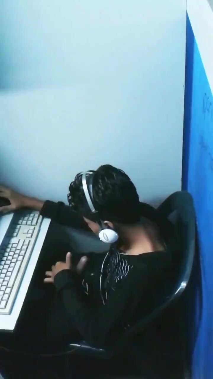 Young man jerks and eat his cum at internet cafe