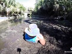 Tiktok hunter stuggles against sticky river mud
