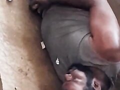 fat homeless dude caught busting a nut