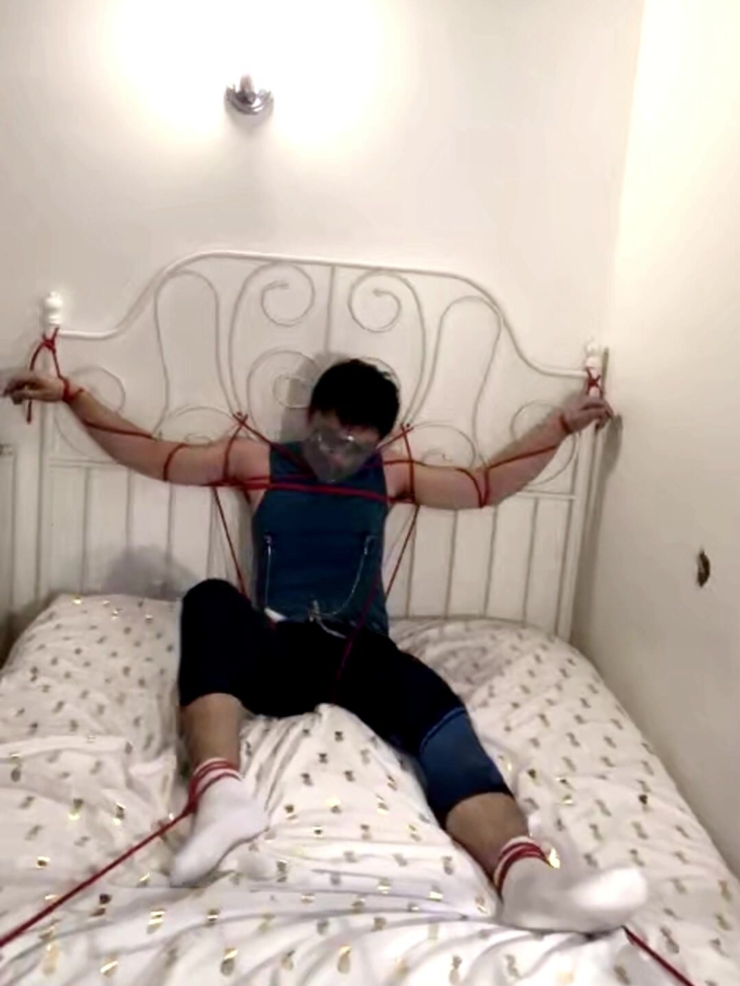 White sock guy tied up on bed - ThisVid.com