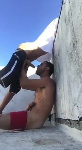 Arab sucks big dick on rooftop