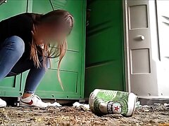 girl peeing desperation near toilet