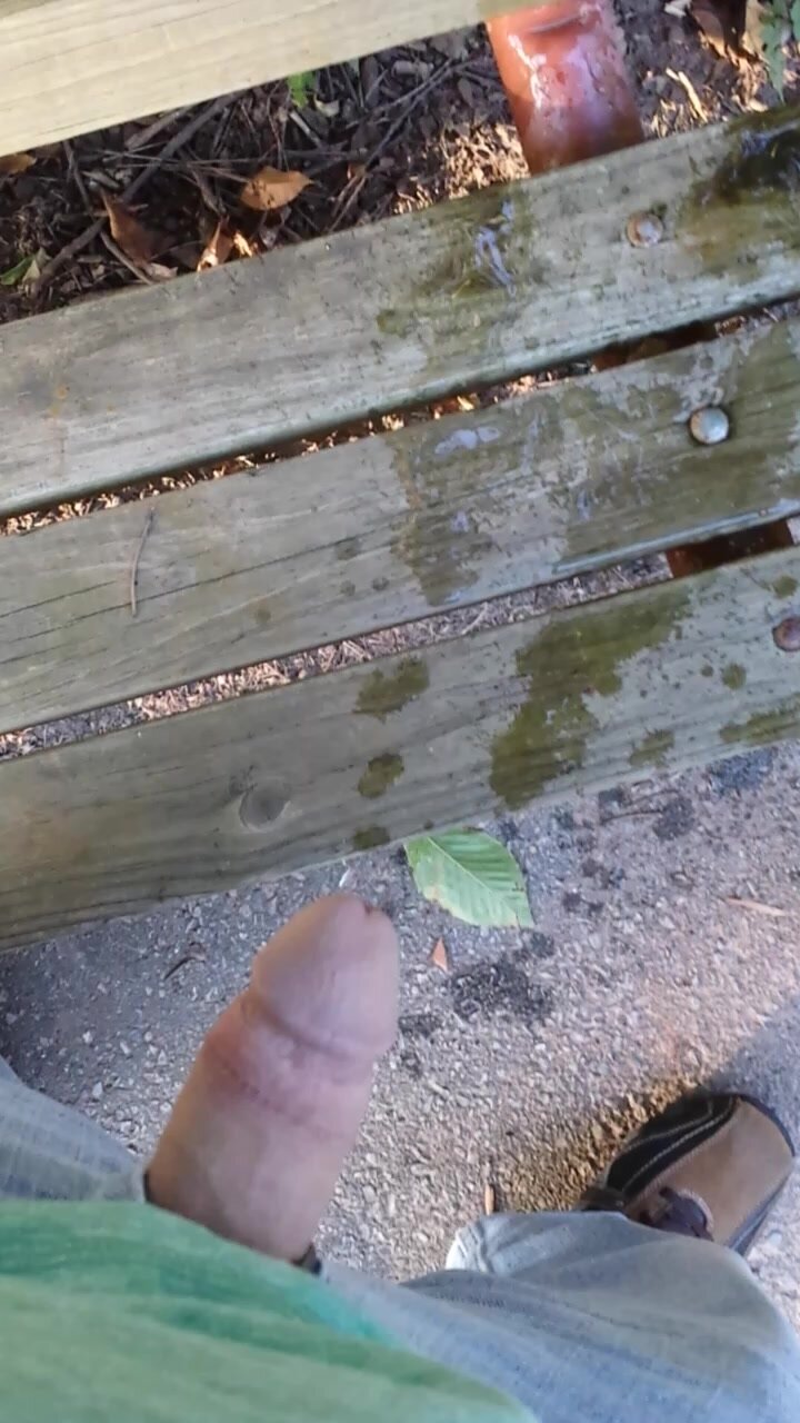 Piss and cum on park bench