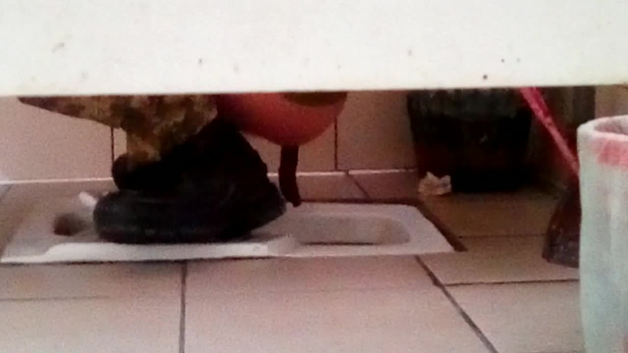 Ukraine soldier pooping in squat toilet