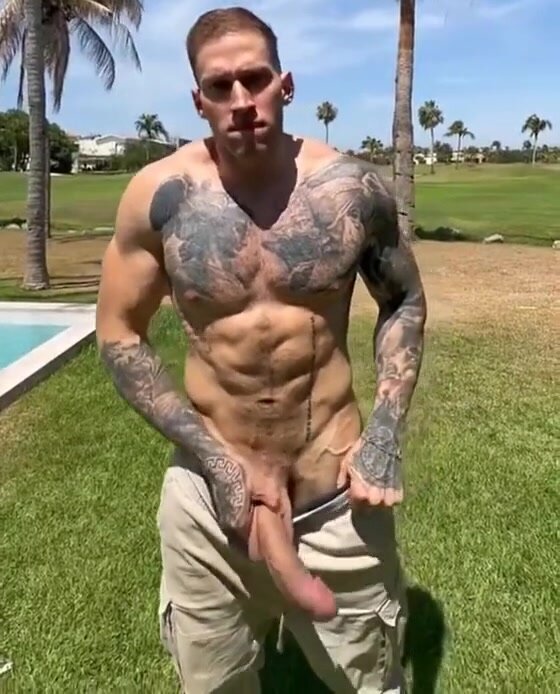 sexy white daddy flashing his monster cock