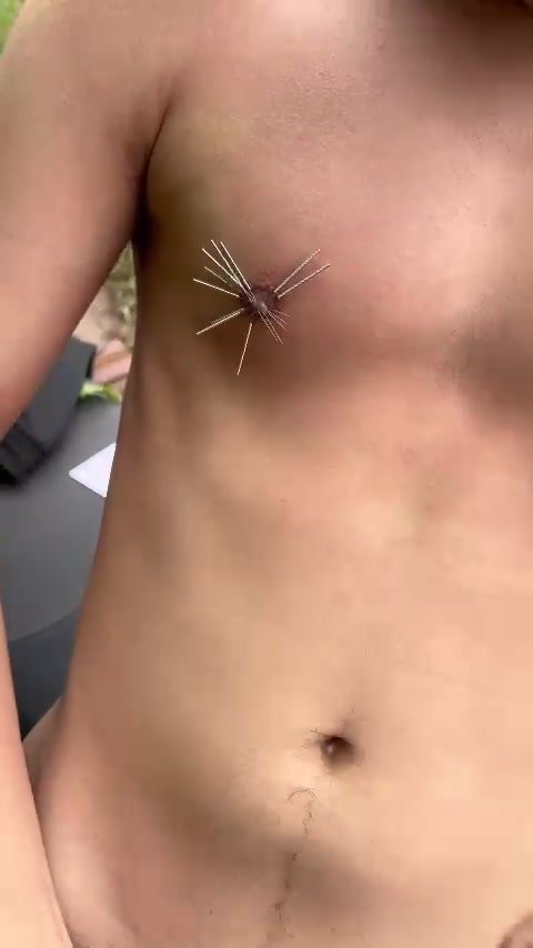 Nipple pin and hot oil play outdoor