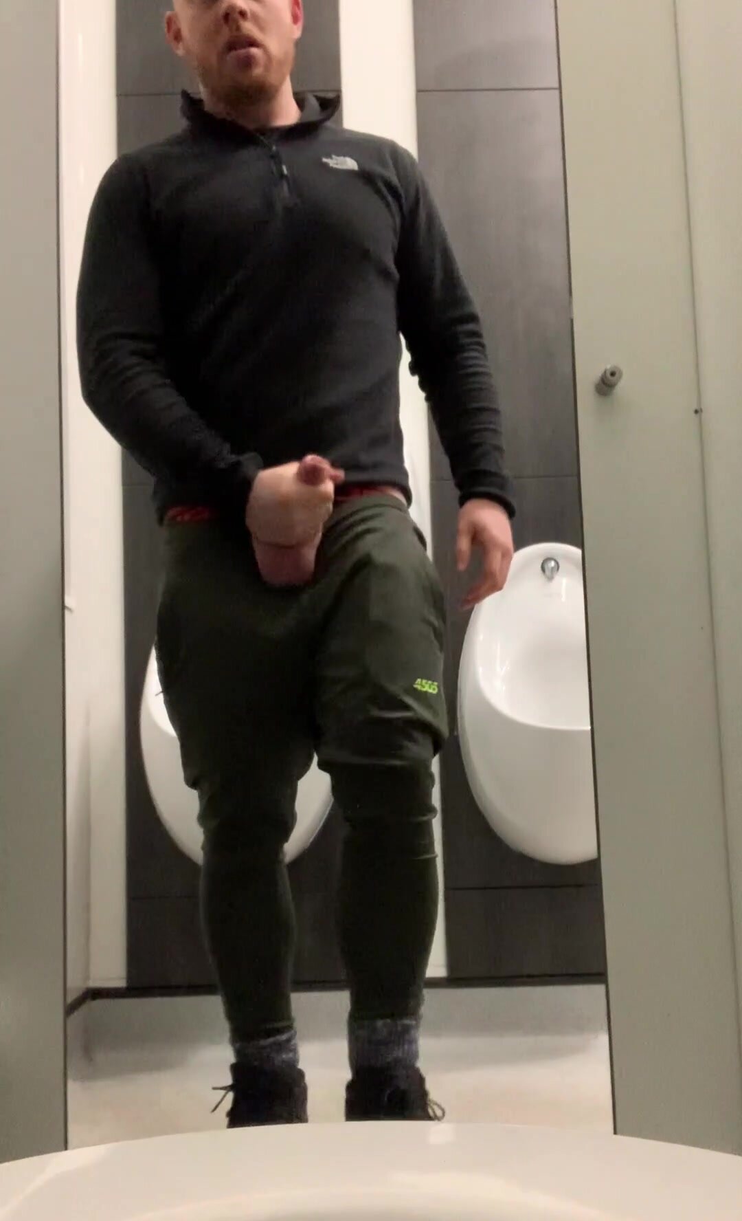 Jerk off in public restroom