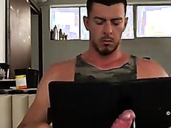 Hot horny guy watching porn - no hands spunk shot