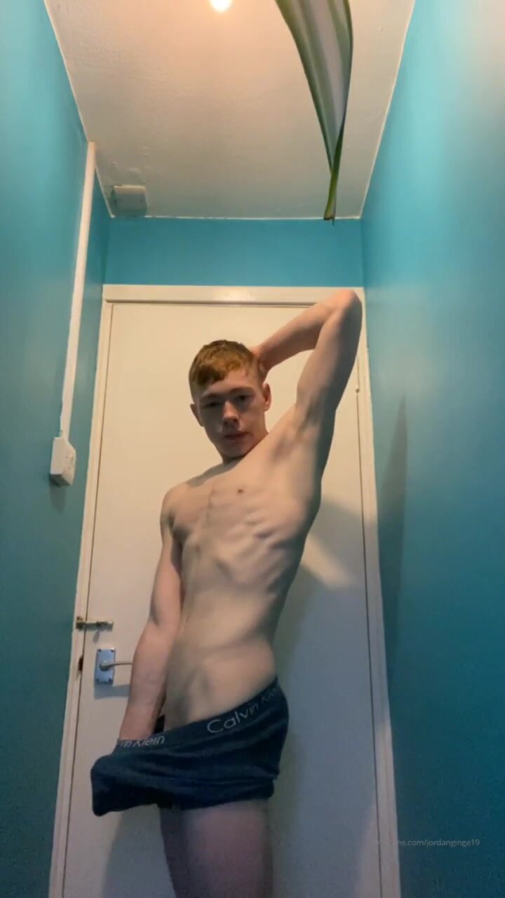 redhead boy undresses and jerks off