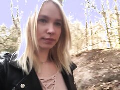 blonde teen peeing in forest