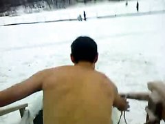 2 naked guys cold water dip