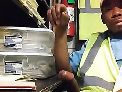 black dude beating off at work