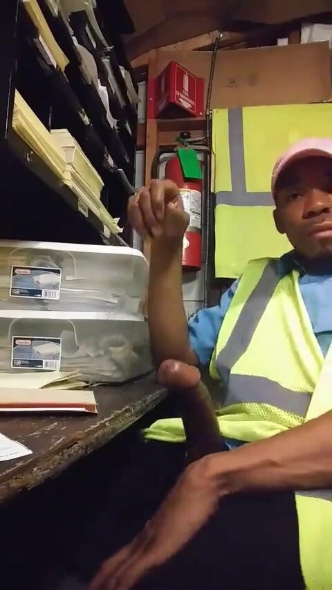 black dude beating off at work