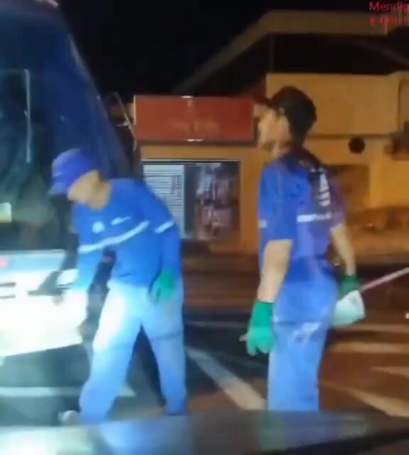 cute brazilian trashman dancing to funk while working