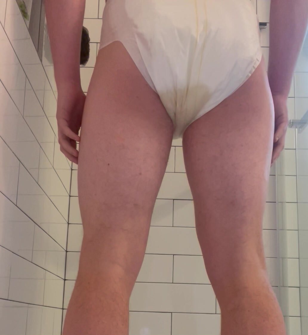 Desperate Boy Soaks Diaper in the Shower