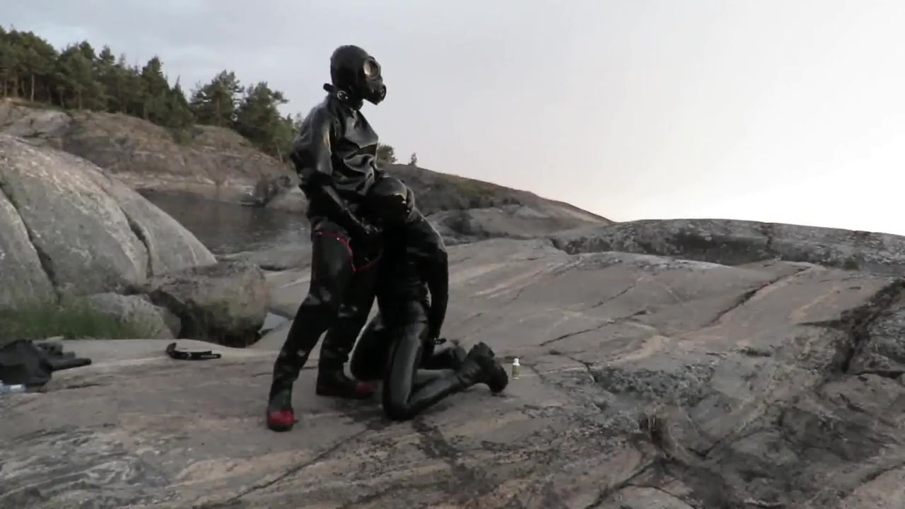 Blowjob in rubber and waders