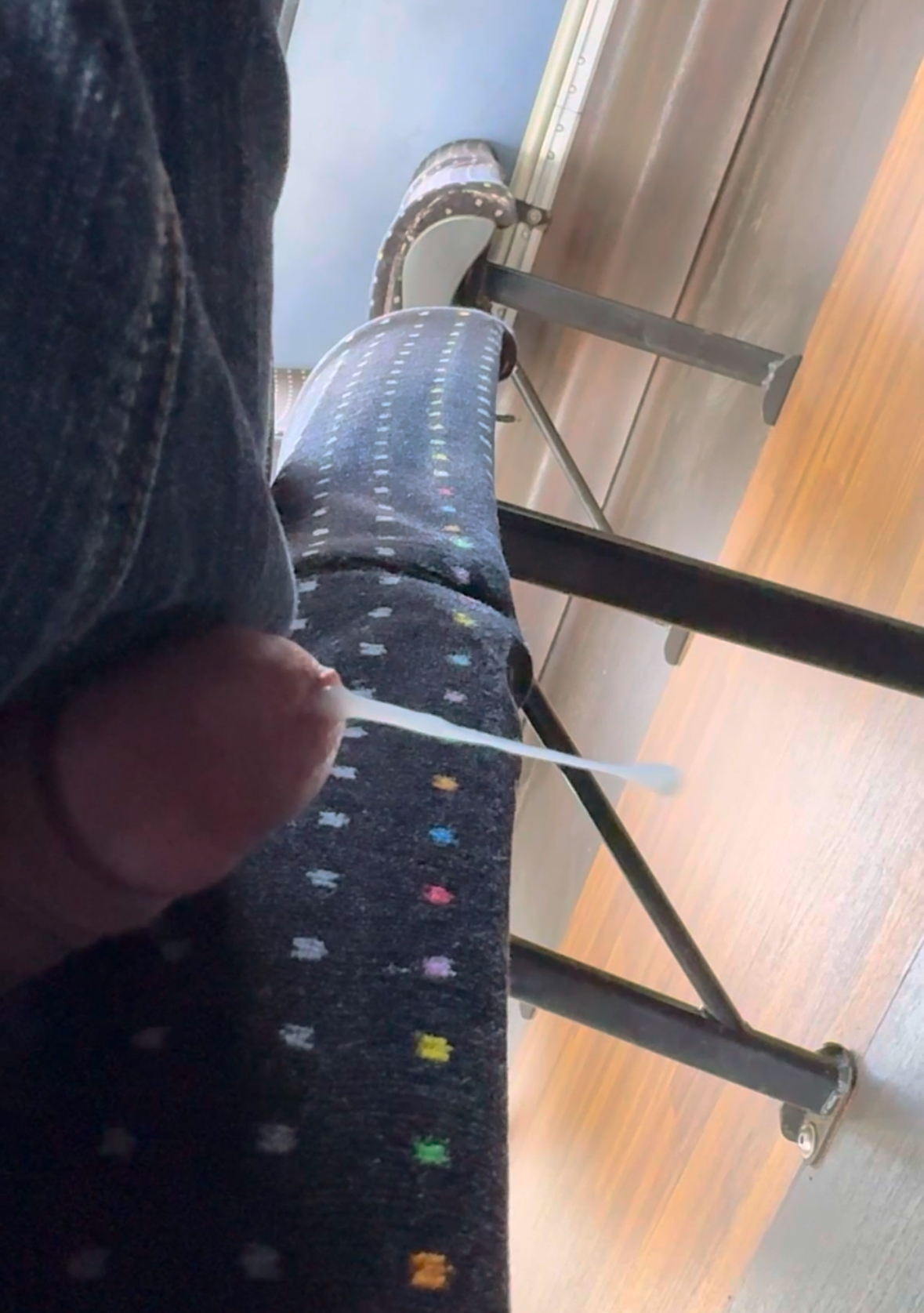 Dripping  thick cum on the bus handsfree