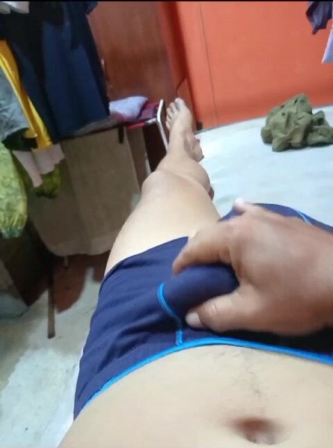 Indonesian Daddy massaging bulge