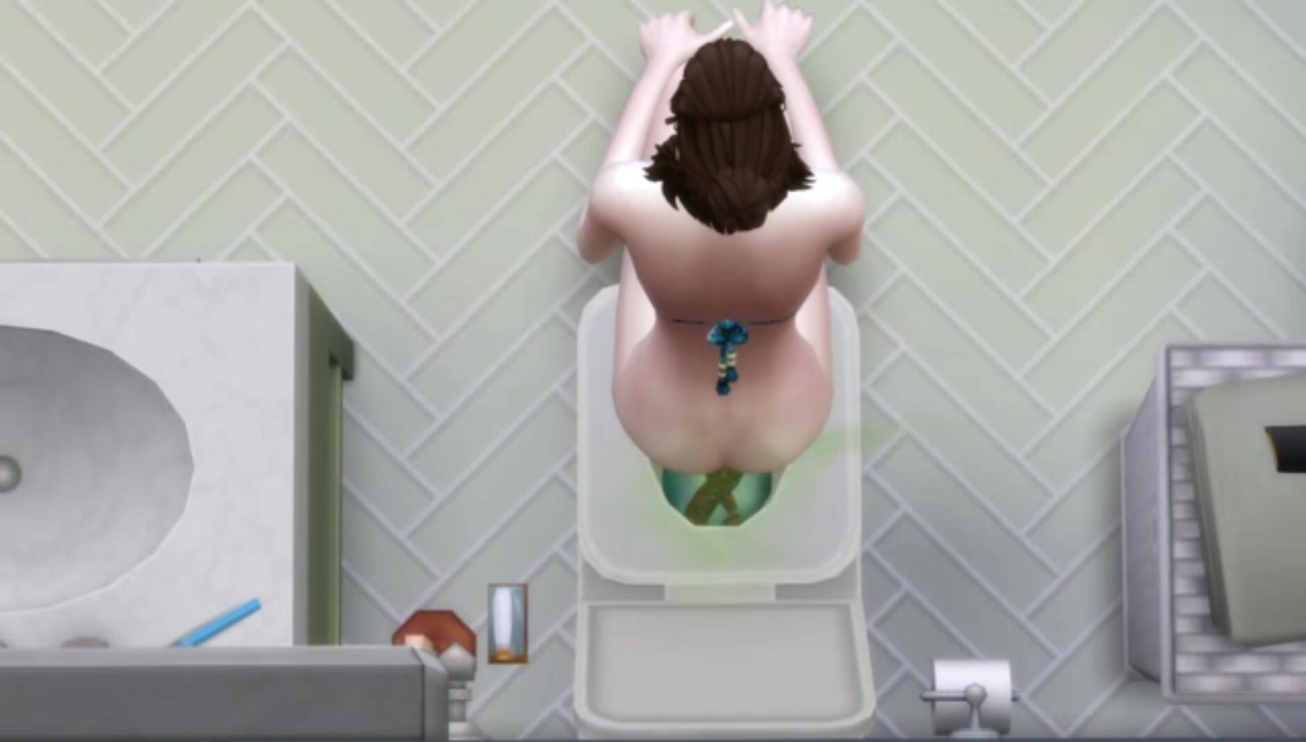 Cute sims 4 Girl takes Big shit after dip in the pool