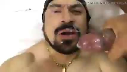 Muscle dude gets cum on face