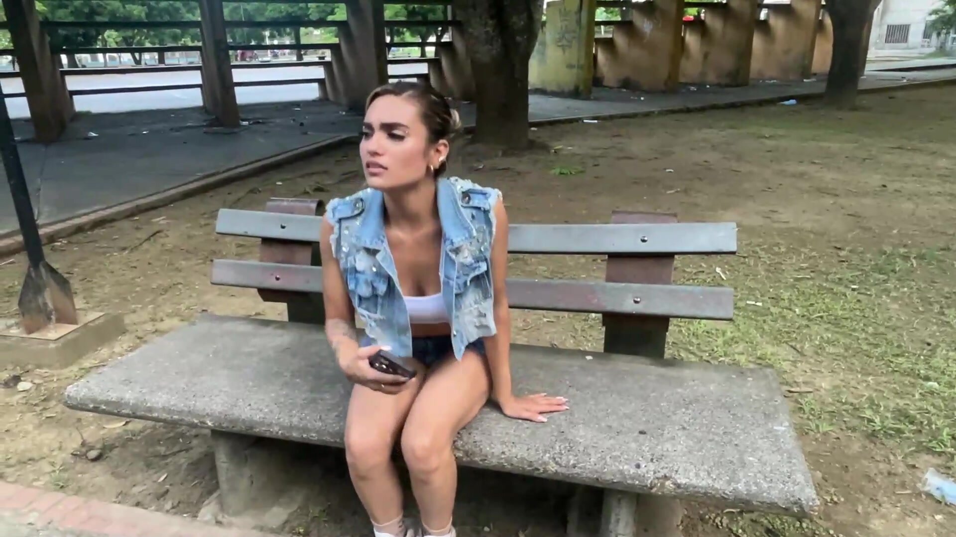 Wet Me Shorts Made Of Denim In The Park