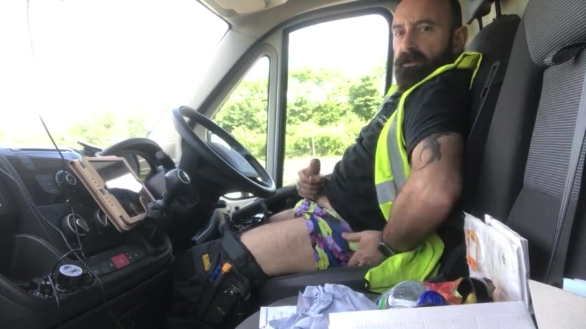Worker jacking in the van