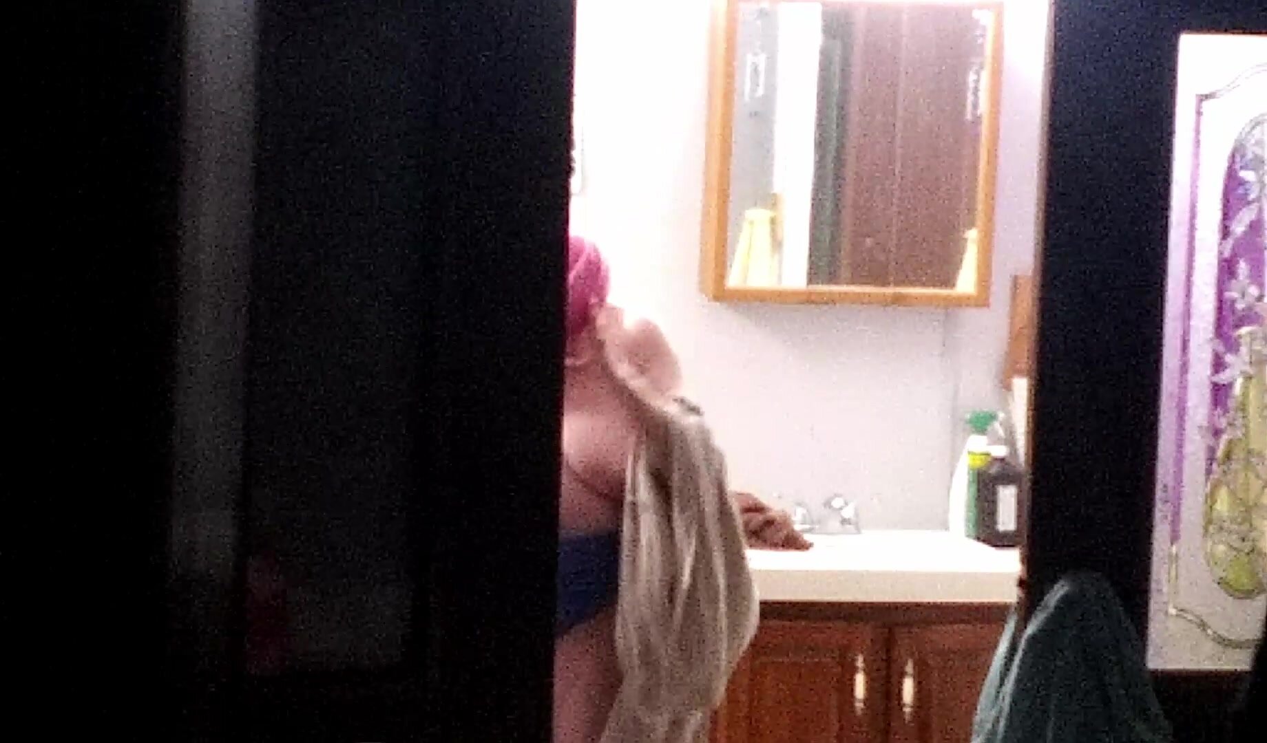Mom drying off after shower spy