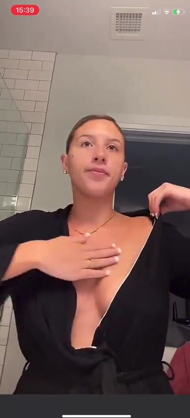 Brianna shows shoulder bruise, accidently shows tit