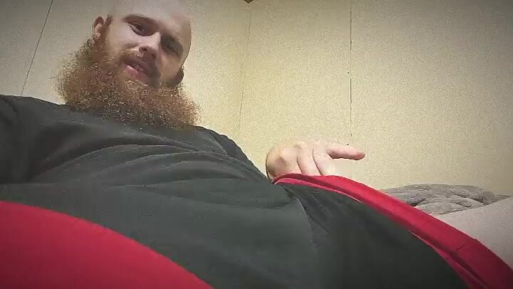 Bearded white guy pulls out huge dick