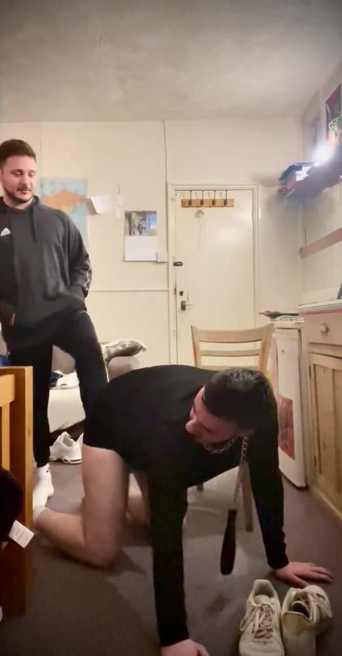 Slave kicked in the balls then gets his head stepped on