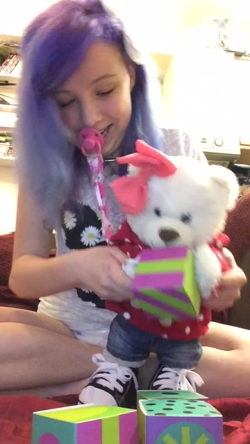 abdl girl playing with stuffed bear