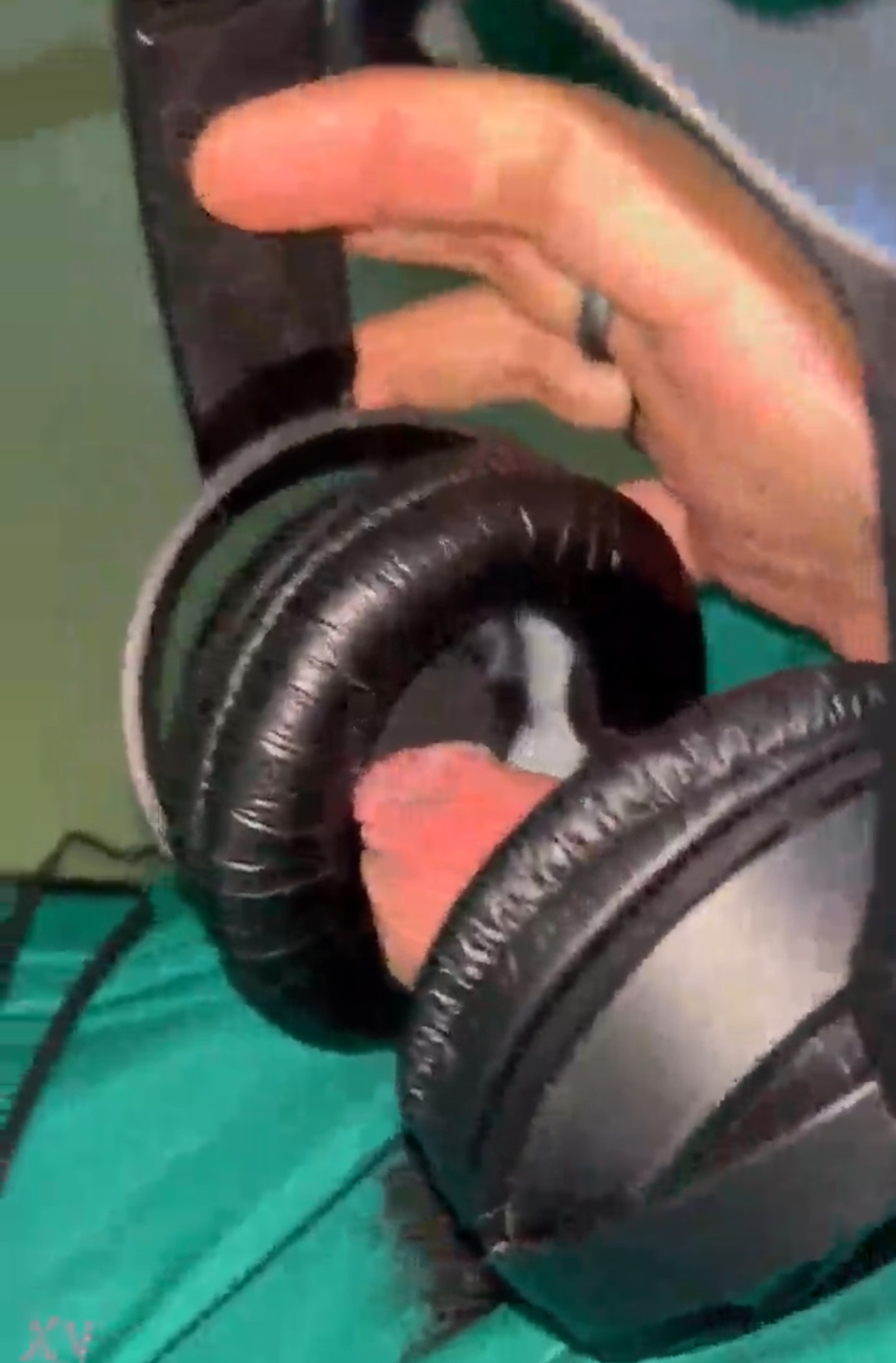 Painful headset fuck and cum