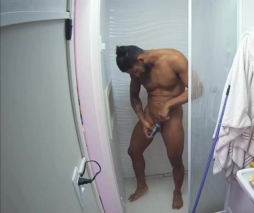 Shaving cock in the shower