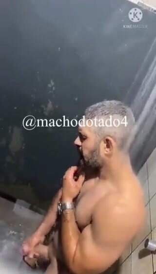 Daddy spyed while wanking and cumming at gym showers