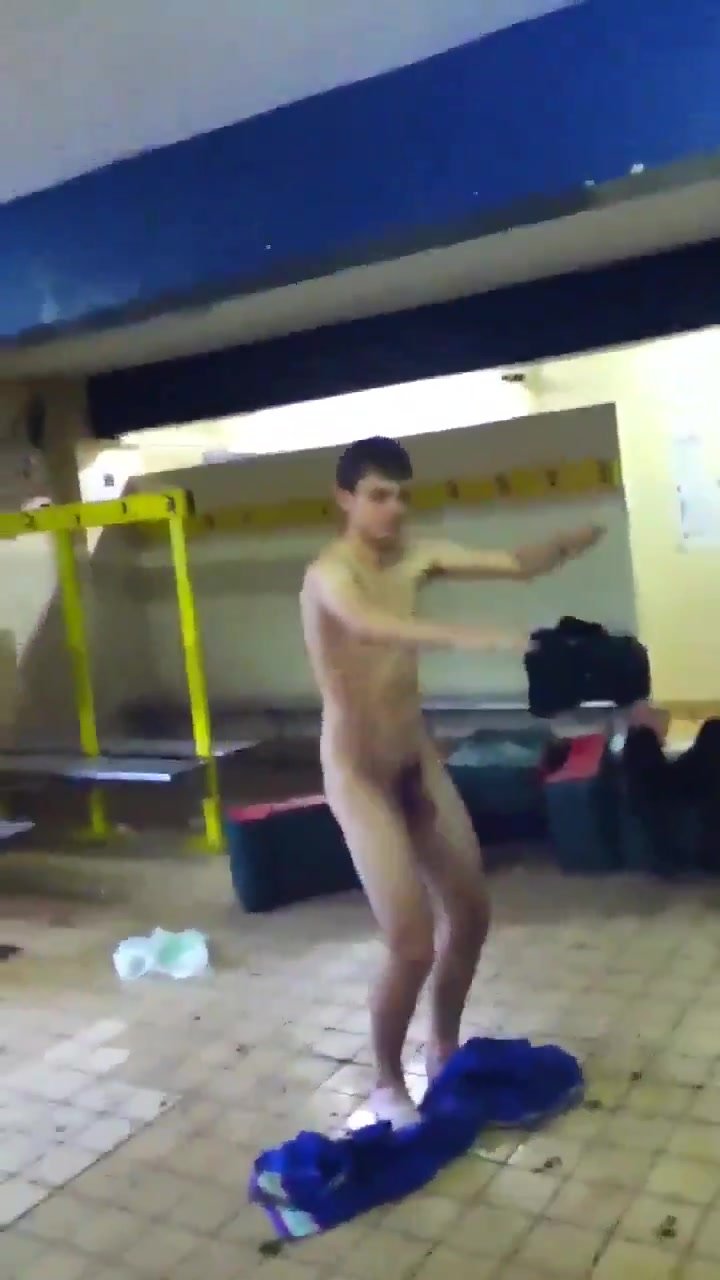 Nude boy in locker room