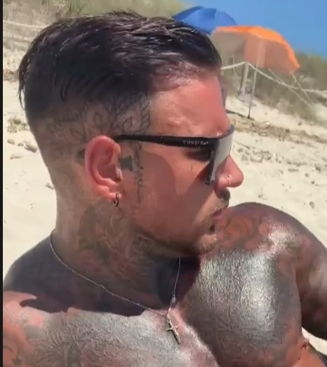 Guy tattoo handsome at the beach , nice cock