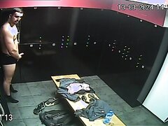 Spy - Greek Guy jerks off in the locker room on ipcam