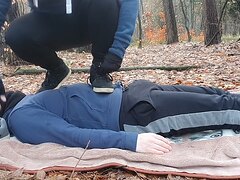 Trampling and ballbusting in the forest