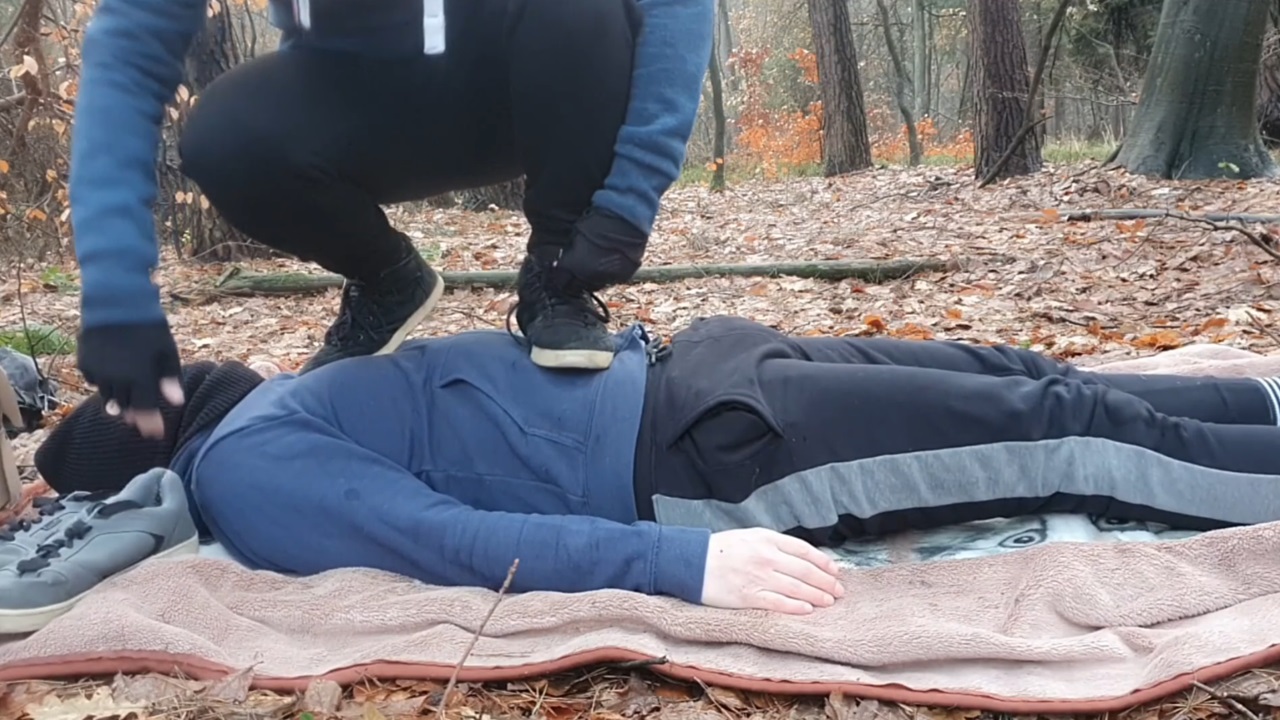 Trampling and ballbusting in the forest