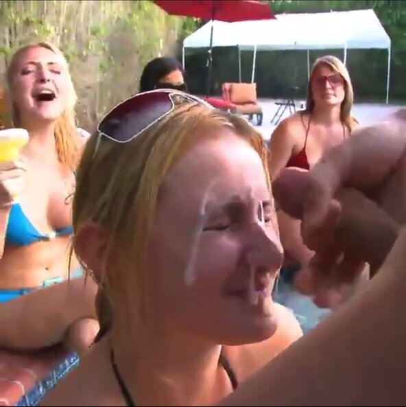 Pool party cheers on her facial