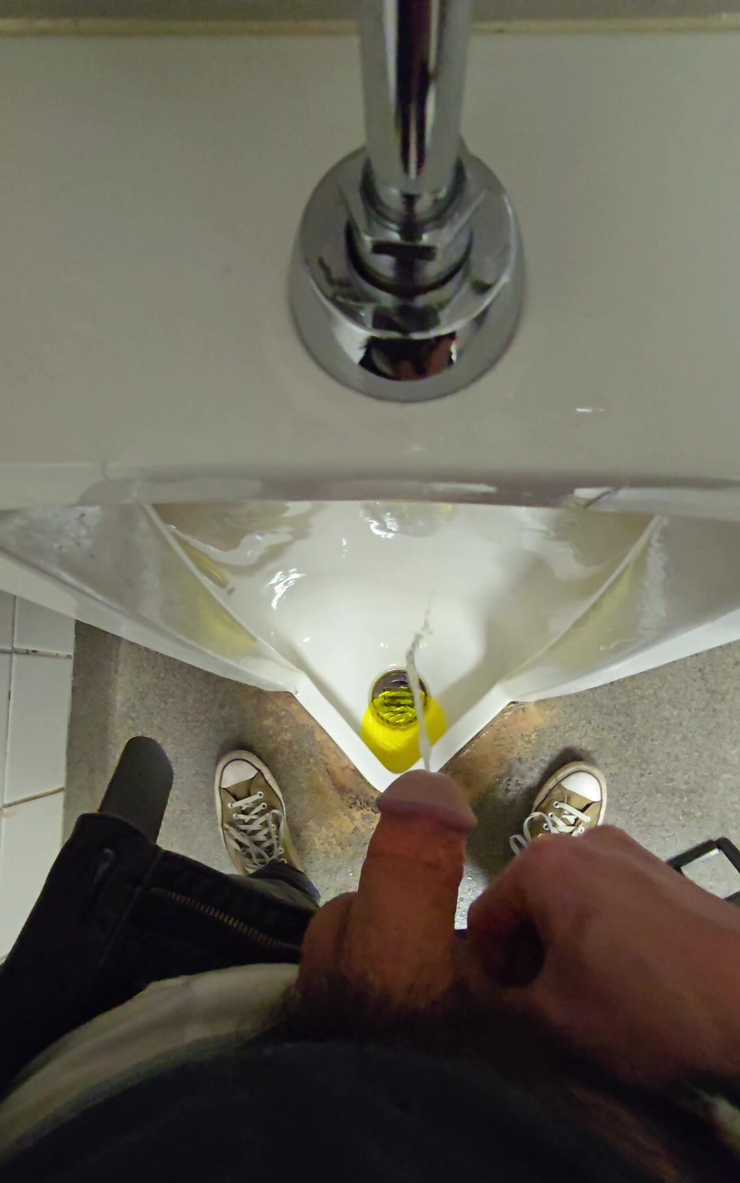 Piss Marking through Tighty Whities at Urinal