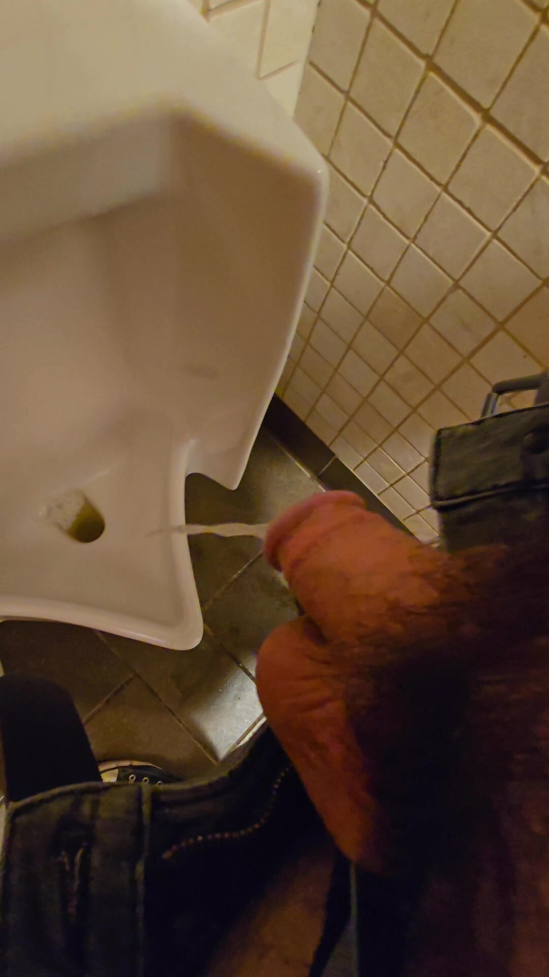 Quick Messy Urinal Piss in Jockstrap