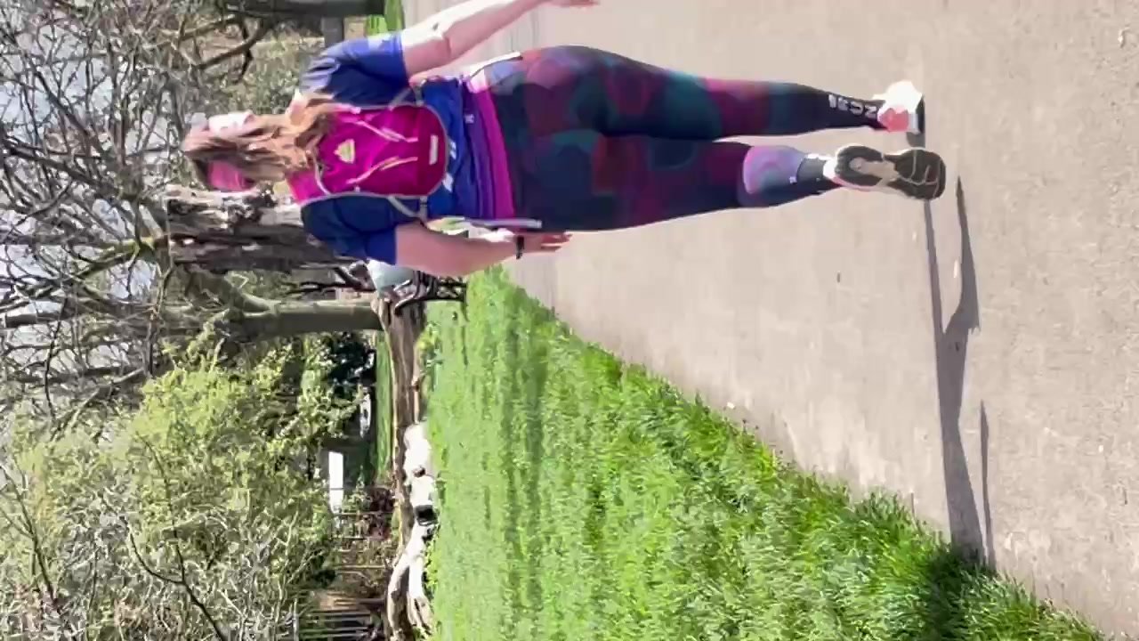 Redhead pawg running in the park