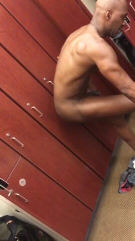 Black Muscle Daddy Changing in Locker Room