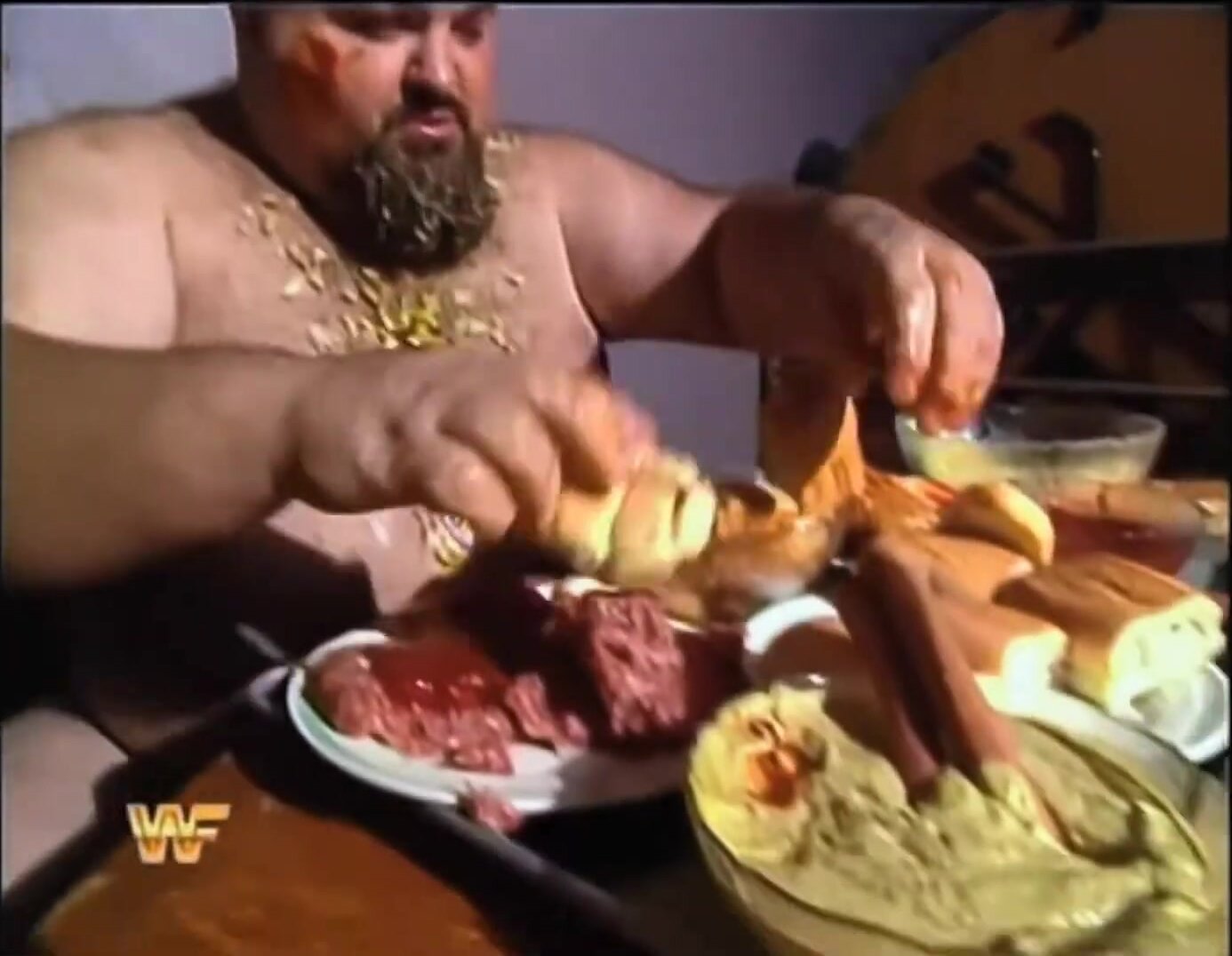 Fat Slob Wrestler pigs out on camera