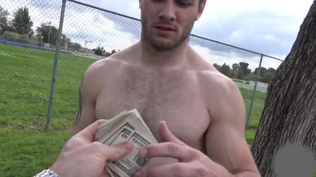 Sporty hunk does it for money