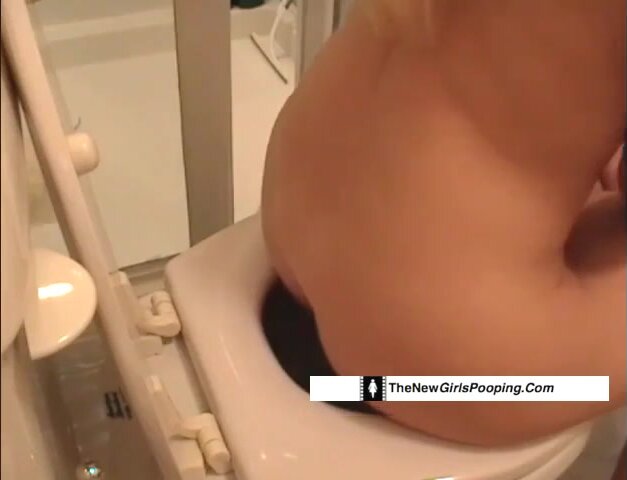 Blonde girl farting and diarrhea on toilet